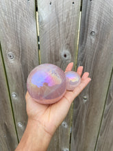 Load image into Gallery viewer, Angel Aura Rose Quartz Sphere
