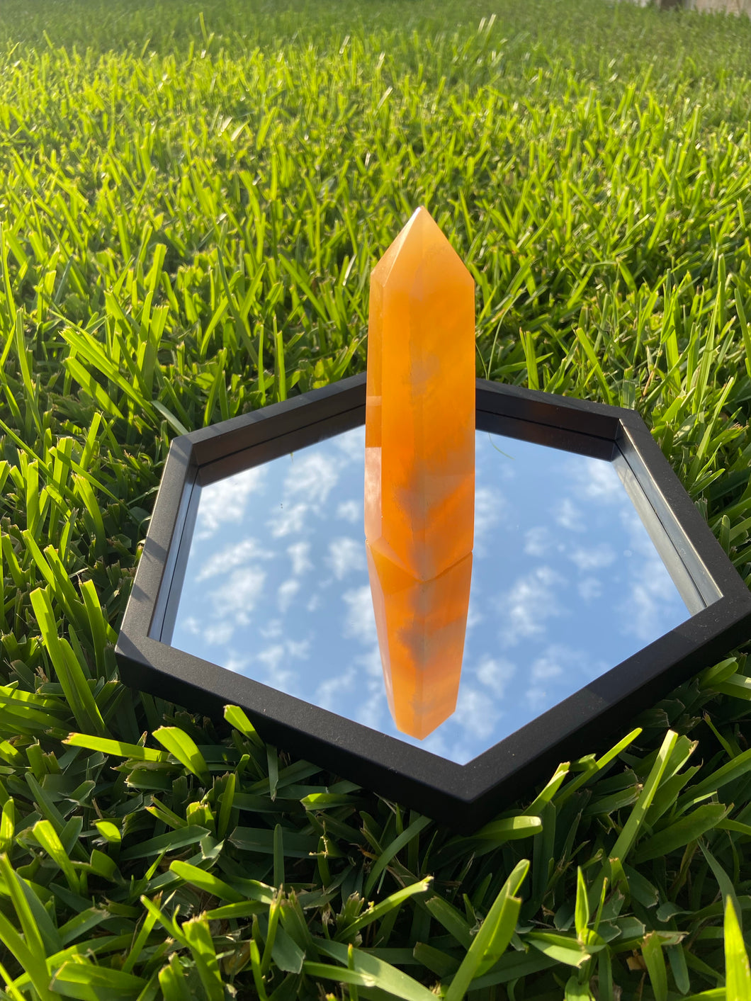 Orange Calcite Obelisk Tower Point